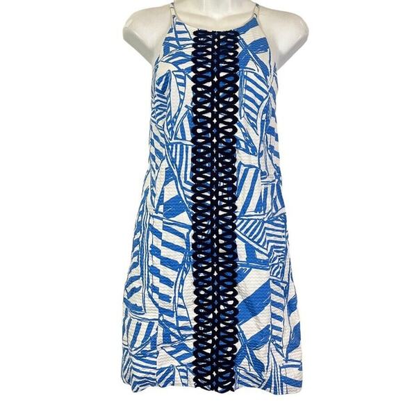 Lilly Pulitzer Annabelle Shift Blue Nautical Mini Sleeveless 100% Cotton Dress 4 - Picture 1 of 16